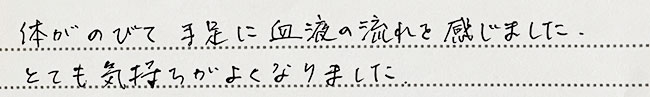体がのびて手足に血流の流れを感じました。